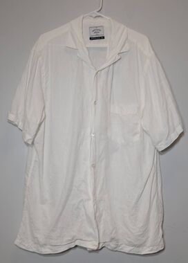 Portuguese flannel mens xl white shirt 100% linen shortsleeve button down